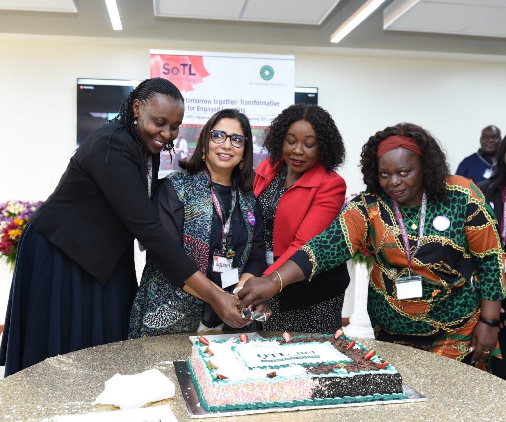 Aga Khan University Associate Dean School of Nursing and Midwifery, TZ, Dr. Eunice S. Pallangyo, Vice Provost Prof. Tashmin Khamis, Dean Graduate School of Media and Communications Prof. Nancy Booker & Dean Institute for Educational Development EA Prof. Jane Rarieya during the launch of an e-book of the University’s Network of Quality, Teaching and Learning impact stories as it celebrates 10 years of transforming teaching & learning in higher education.