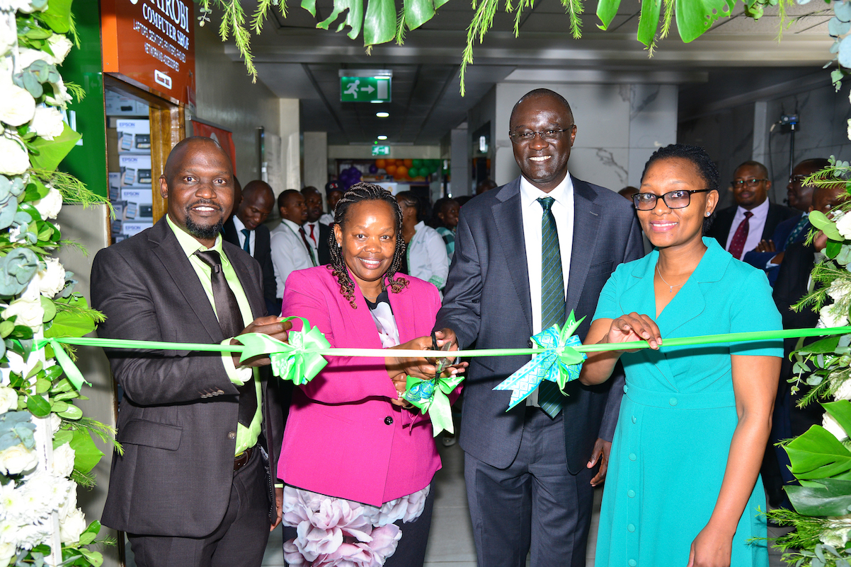 (L-R) Japheth Ogalloh MD Old Mutual Insurance, Anne Chelagat IRA Director for Market Conduct, Arthur Oginga Group CEO Old Mutual East Africa and Loreen Makwanya, Group MD Old Mutual Life Assurance Kenya at the official opening of the underwriter's second Integrated Financial Services (IFS) branch in the central business district, Kimathi street, Nairobi.
