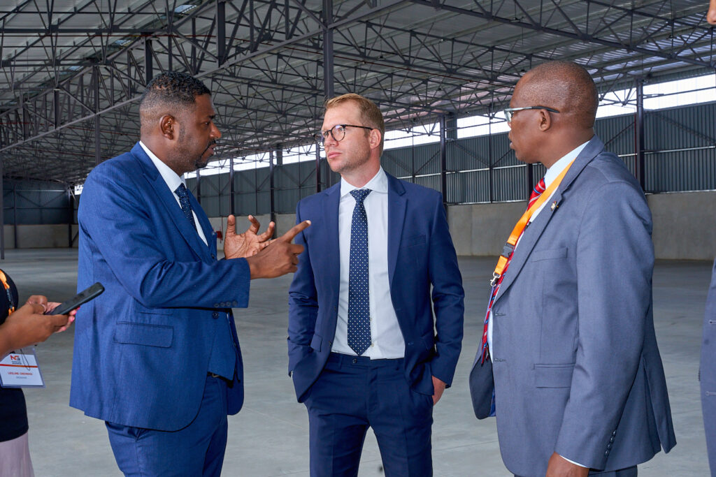 L-R), Hon. Abubakar Hassan Abubakar, Principal Secretary, State Department for Investment Promotion, Dean Shillaw, Managing Director of Impact North SEZ, owner of Nairobi Gate Industrial Park and Dr. Kenneth Chelule, CEO of the Special Economic Zones Authority (SEZA), during the tour of the newly opened Nairobi Gate Industrial Park’s Special Economic Zone (SEZ) with a gazetted customs control area, the first of its kind in East Africa.