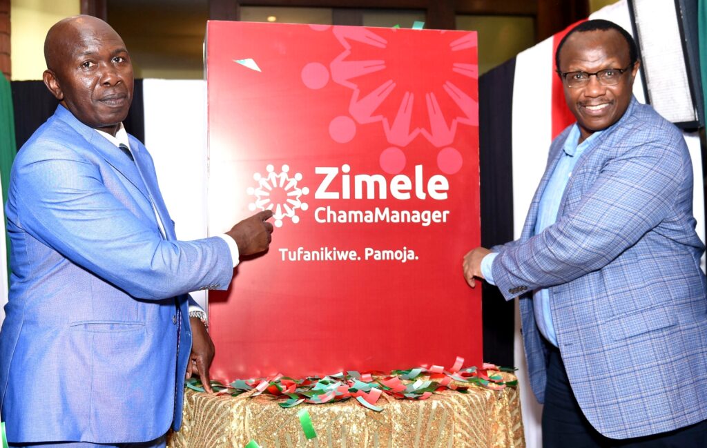 Capital Markets Authority CEO, Wycliffe Shamiah and Zimele Asset Management Chairman, David Ndii during the official launch of the Zimele ChamaManager platform that will revolutionize how chamas invest and manage their finances. The launch coincided with Zimele Asset Management's 25th anniversary.