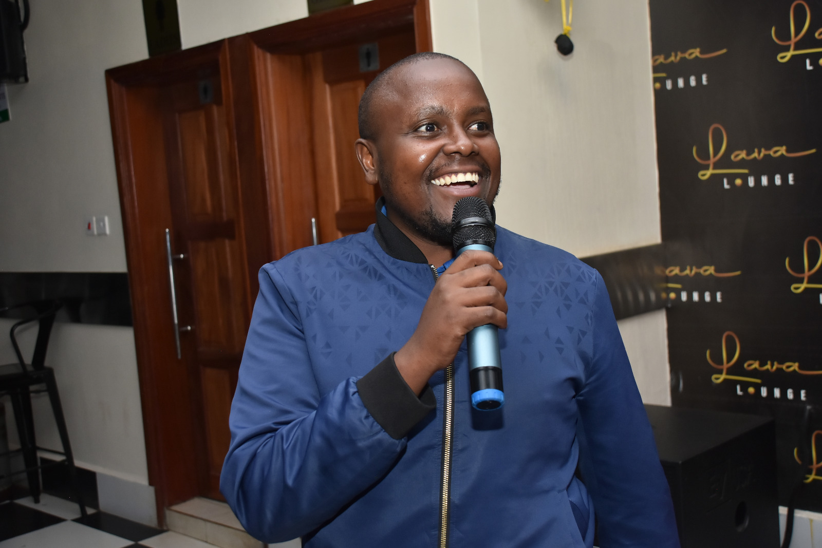 EAJAK Chairperson Boniface Mwalii delivers his speech at Lava Lounge during the launch of Talent Tuesdays. PHOTO/COURTESY